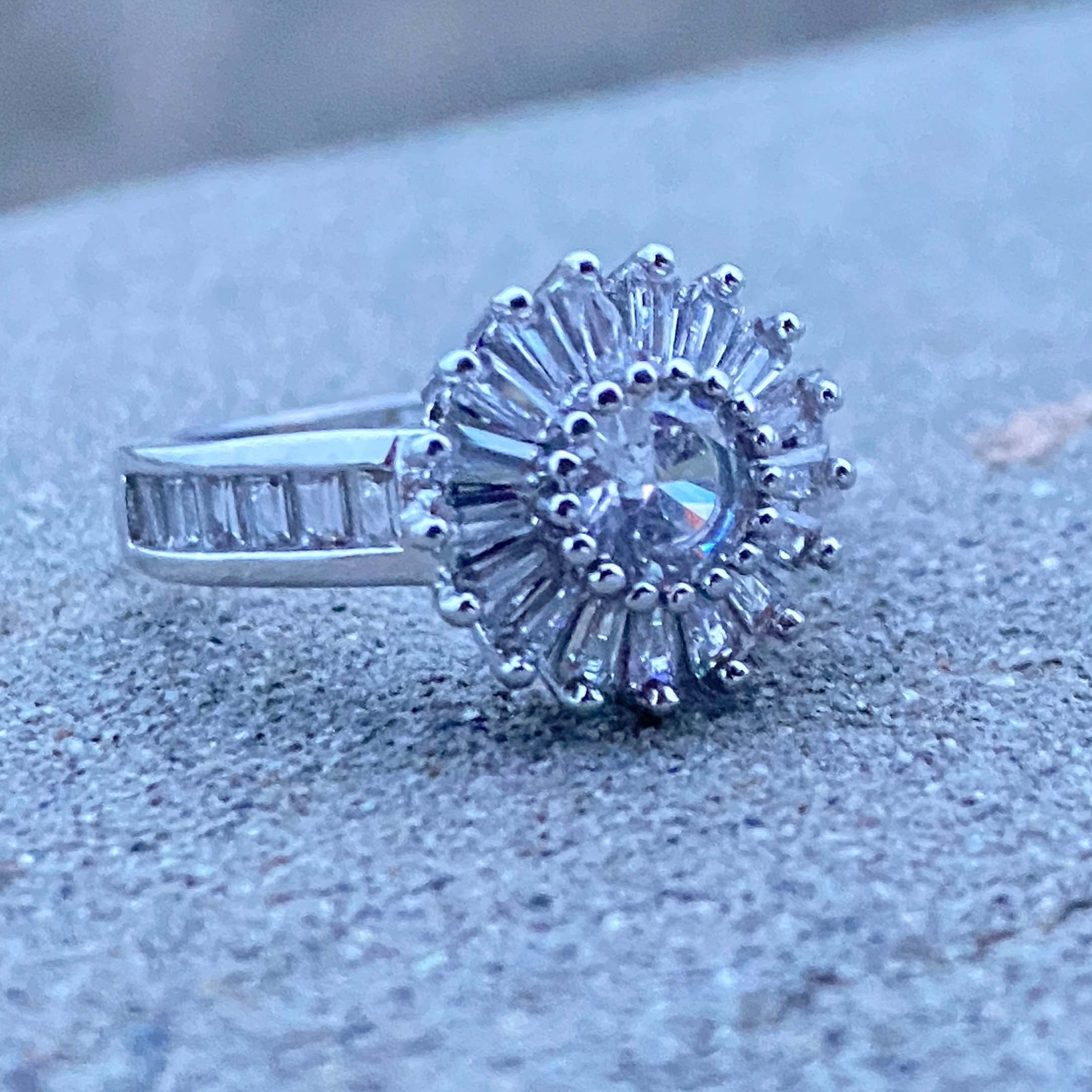Sunburst Diamond Halo Ring