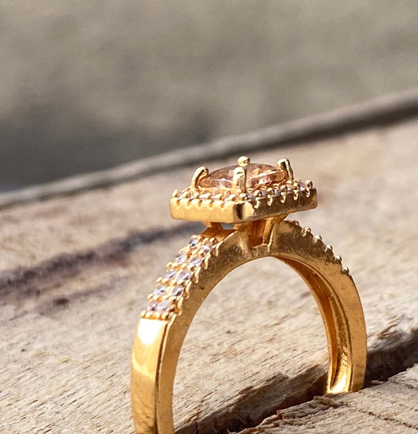 Golden Square Halo Ring