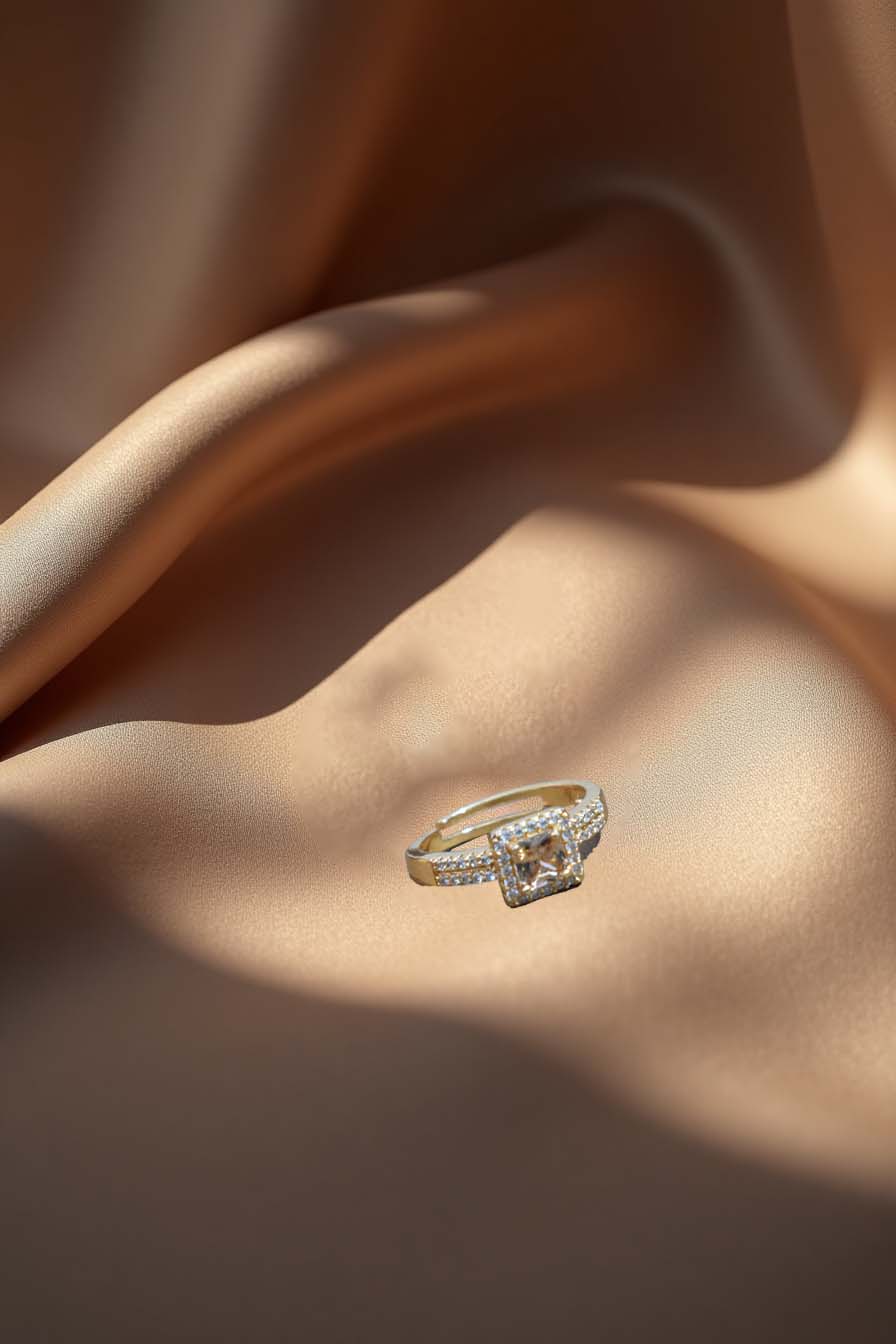 Golden Square Halo Ring
