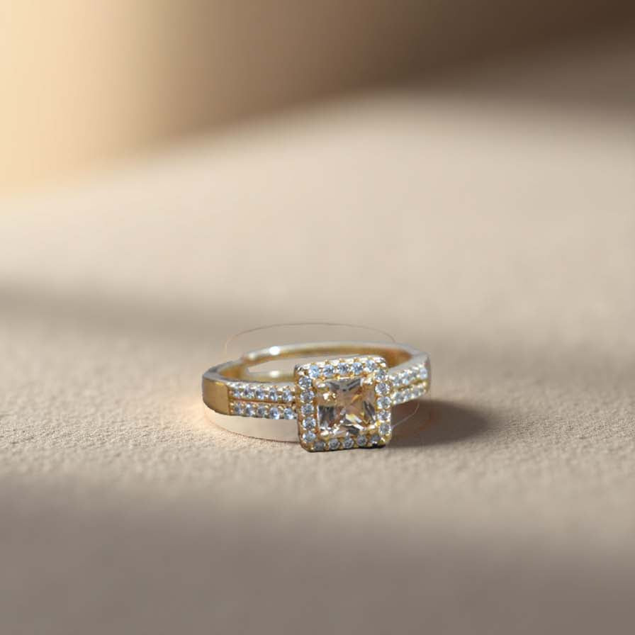 Golden Square Halo Ring